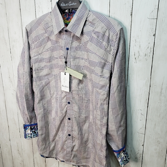 New! Robert Graham Men's Linear Brick Button Shirt Size Small Contrast Cuffs. - Picture 4 of 10